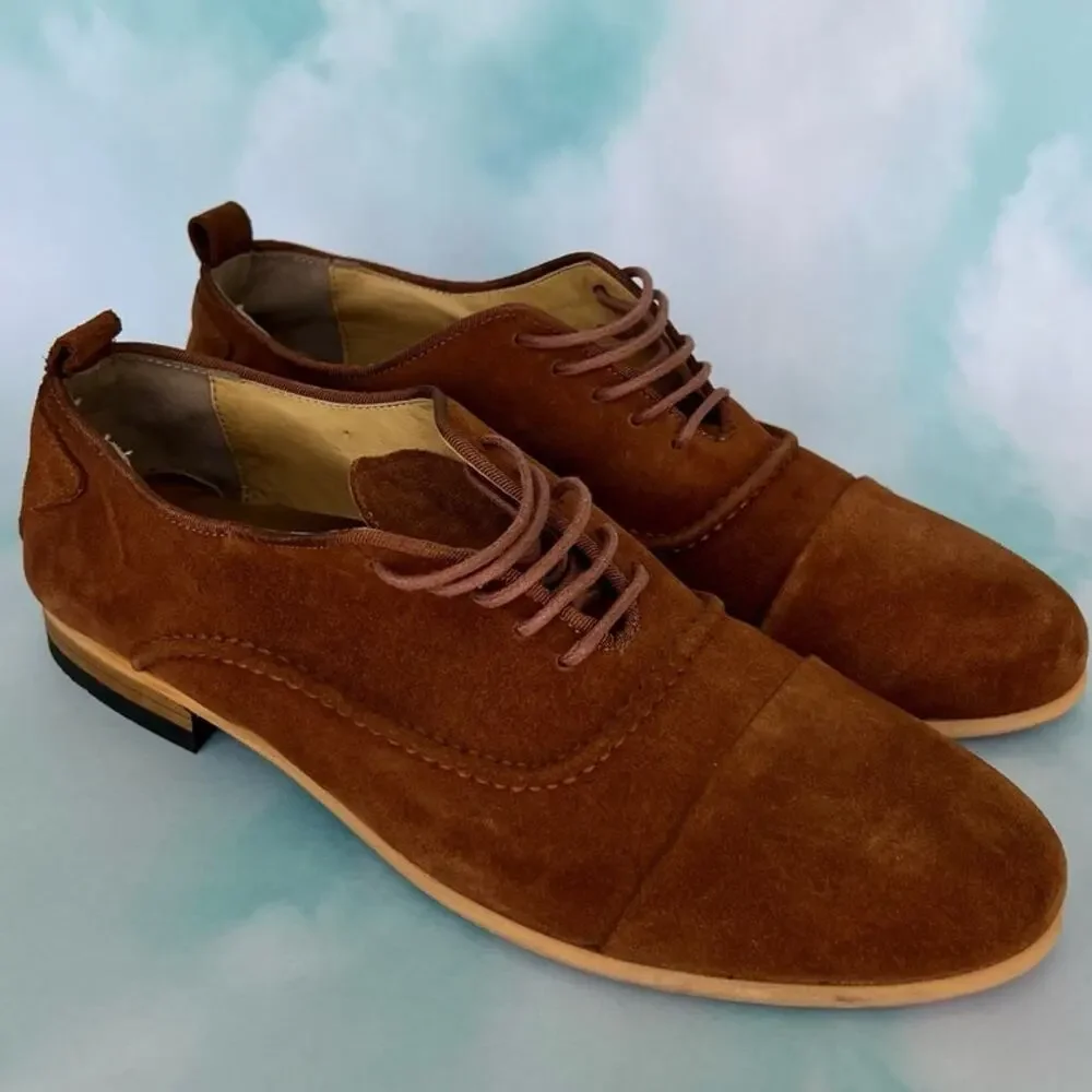 Fashinism Handmaded Men's Brown Soft Suede Shoes with Laces Size 40 EU / 9.5 US - Picture 1 of 10